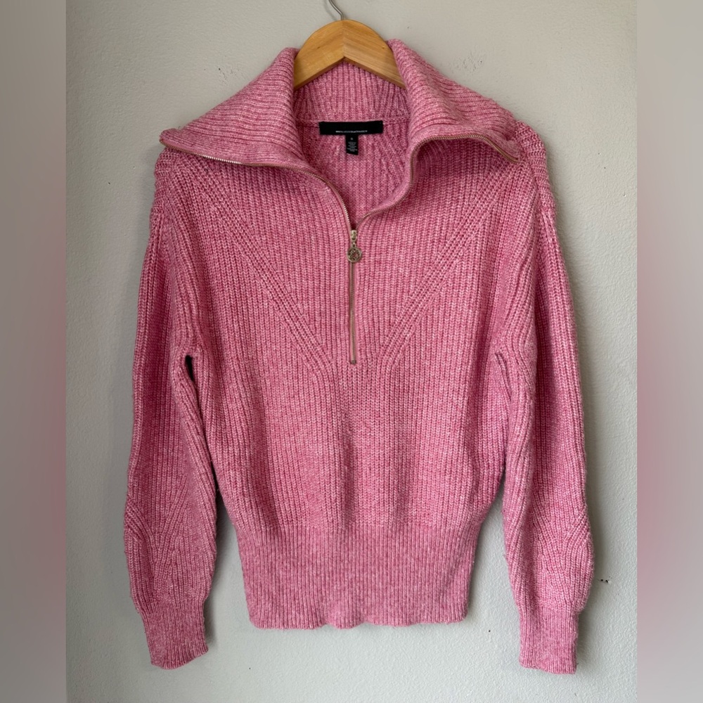 White House Black Market Pink Cowl Neck Half Zip Up Sweater Womens Size Small